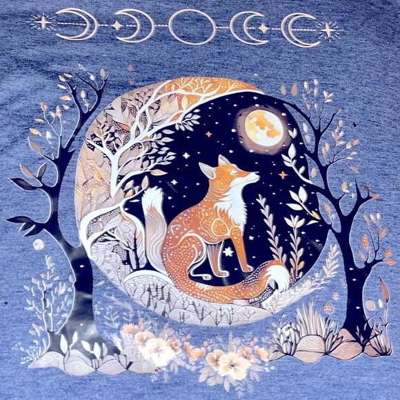 Full moon and fox T-shirt floral magical short sleeve - Picture 1 of 5
